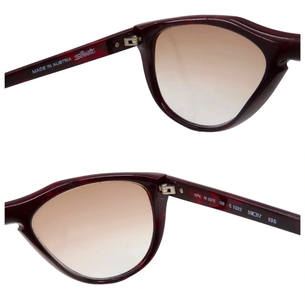 1970’s Oversized Silhouette Austria Sunglasses in Deep Burgundy Brown,  Mod 3076